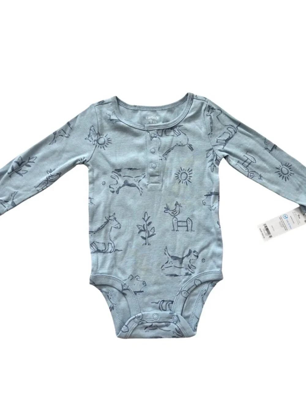 Carter’s Baby Bodysuit 9M Blue Woodland Animal Long Sleeve Cozy NWT